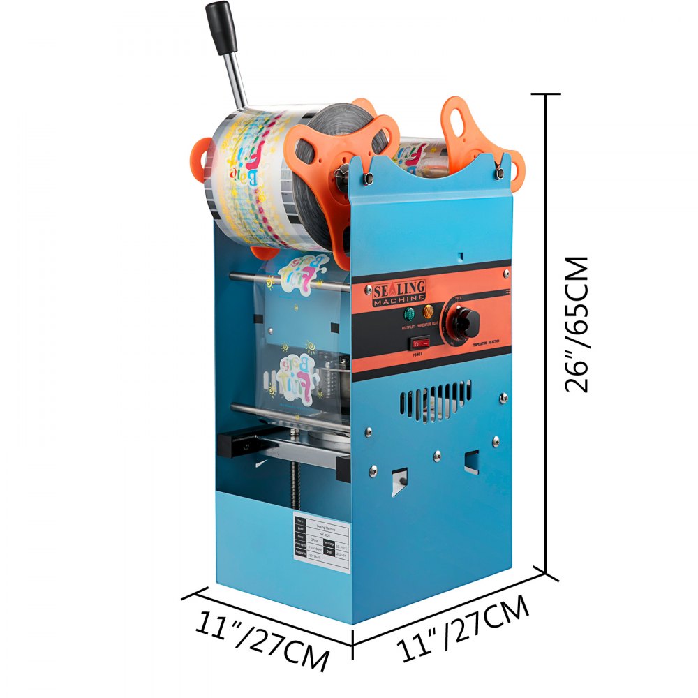 VEVOR Manual Tea Cup Sealer Machine, 300-500 Cup/h Manual Boba Tea Sealer Machine, Blue Boba Tea Sealing Machine, 90/95mm Cup Diameter Cup Sealing Machine with Heating Technology for Bubble Milk Tea 