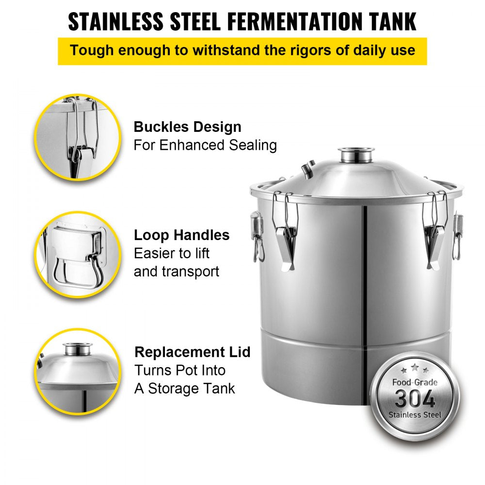 VEVOR 50L 13.2Gal Water Alcohol Distiller 304 Stainless Steel Alcohol Still Wine Making Boiler Home Kit with Thermometer for Whiskey Brandy Essential, Sliver 