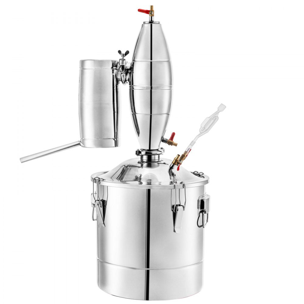 VEVOR 50L 13.2Gal Water Alcohol Distiller 304 Stainless Steel Alcohol Still Wine Making Boiler Home Kit with Thermometer for Whiskey Brandy Essential, Sliver 