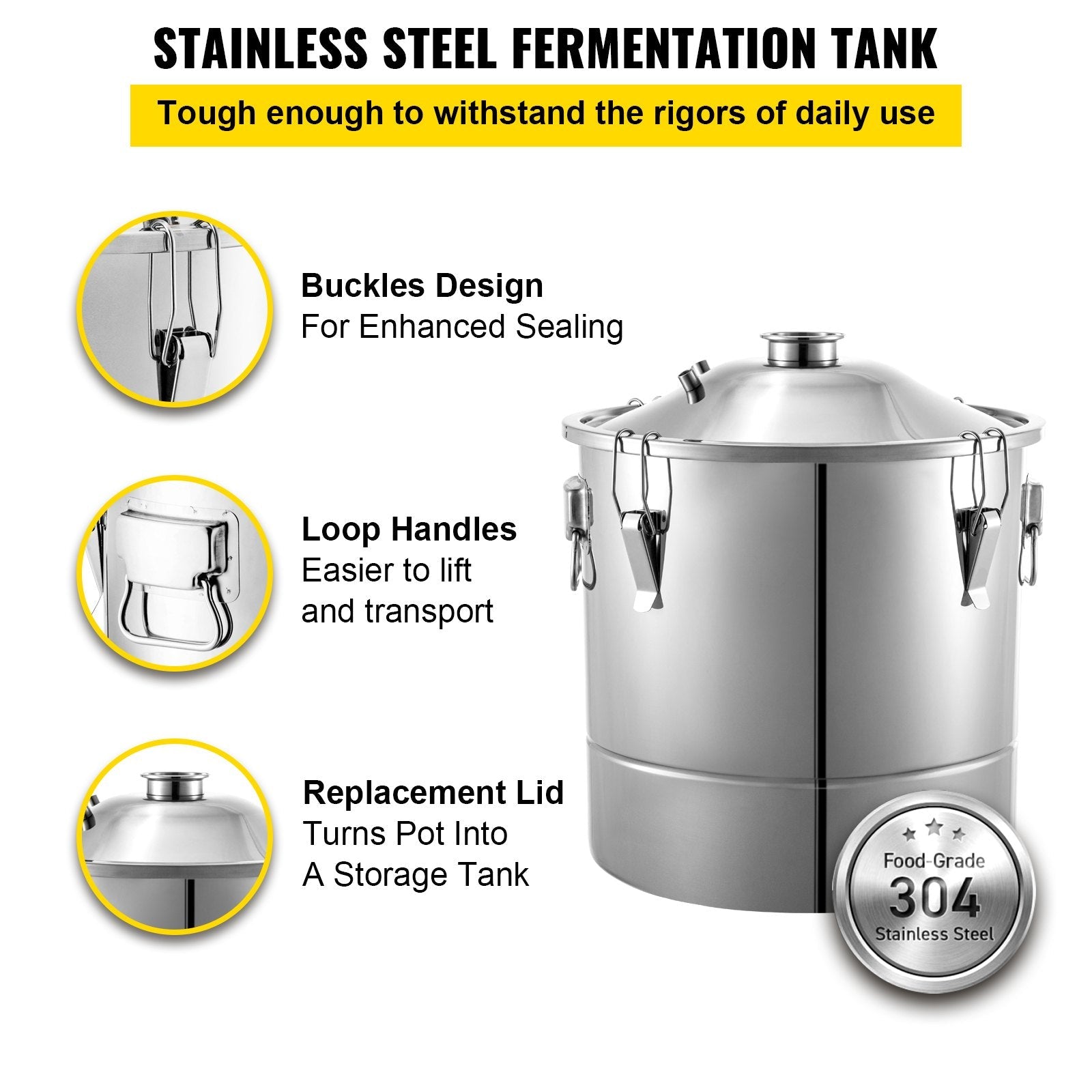 VEVOR 70L 18.5Gal Water Alcohol Distiller 304 Stainless Steel Alcohol Still Wine Making Boiler Home Kit with Thermometer for Whiskey Brandy Essential, Sliver 