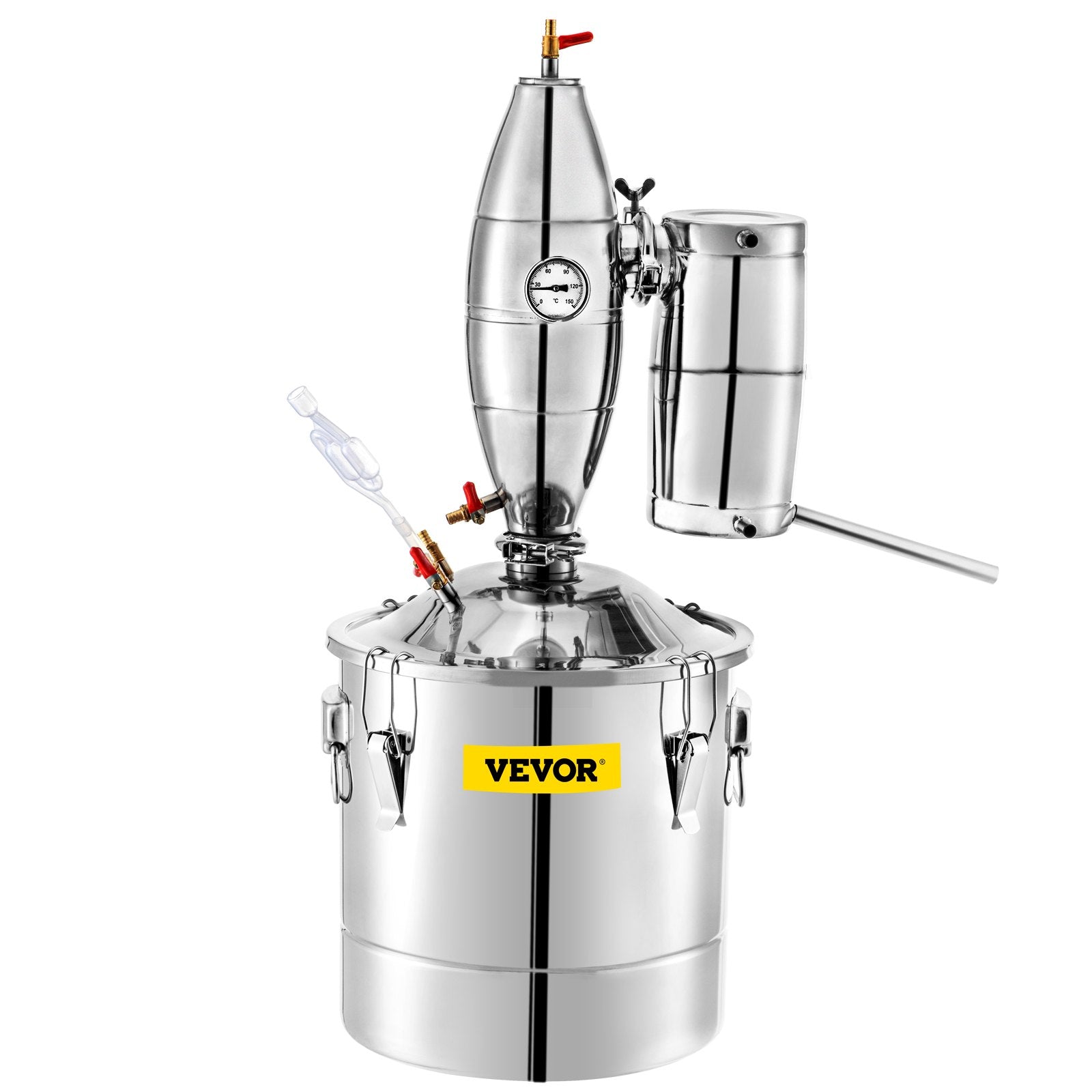 VEVOR 70L 18.5Gal Water Alcohol Distiller 304 Stainless Steel Alcohol Still Wine Making Boiler Home Kit with Thermometer for Whiskey Brandy Essential, Sliver 