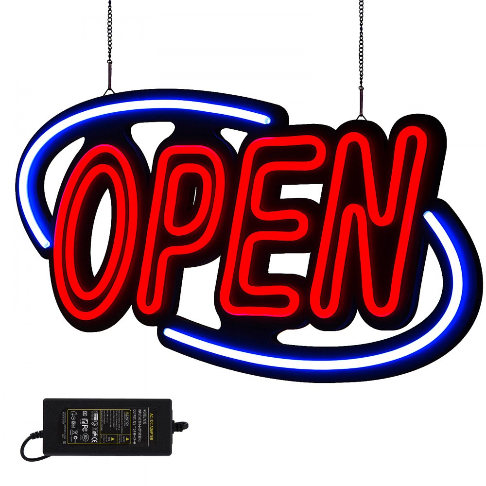 VEVOR Sign Open 31.5x15.7x1.2" Neon Open Sign 30W Led Open Sign Vertical Sign Open with 24 inch Hanging Chain and Power Adapter Bright Light for Business 