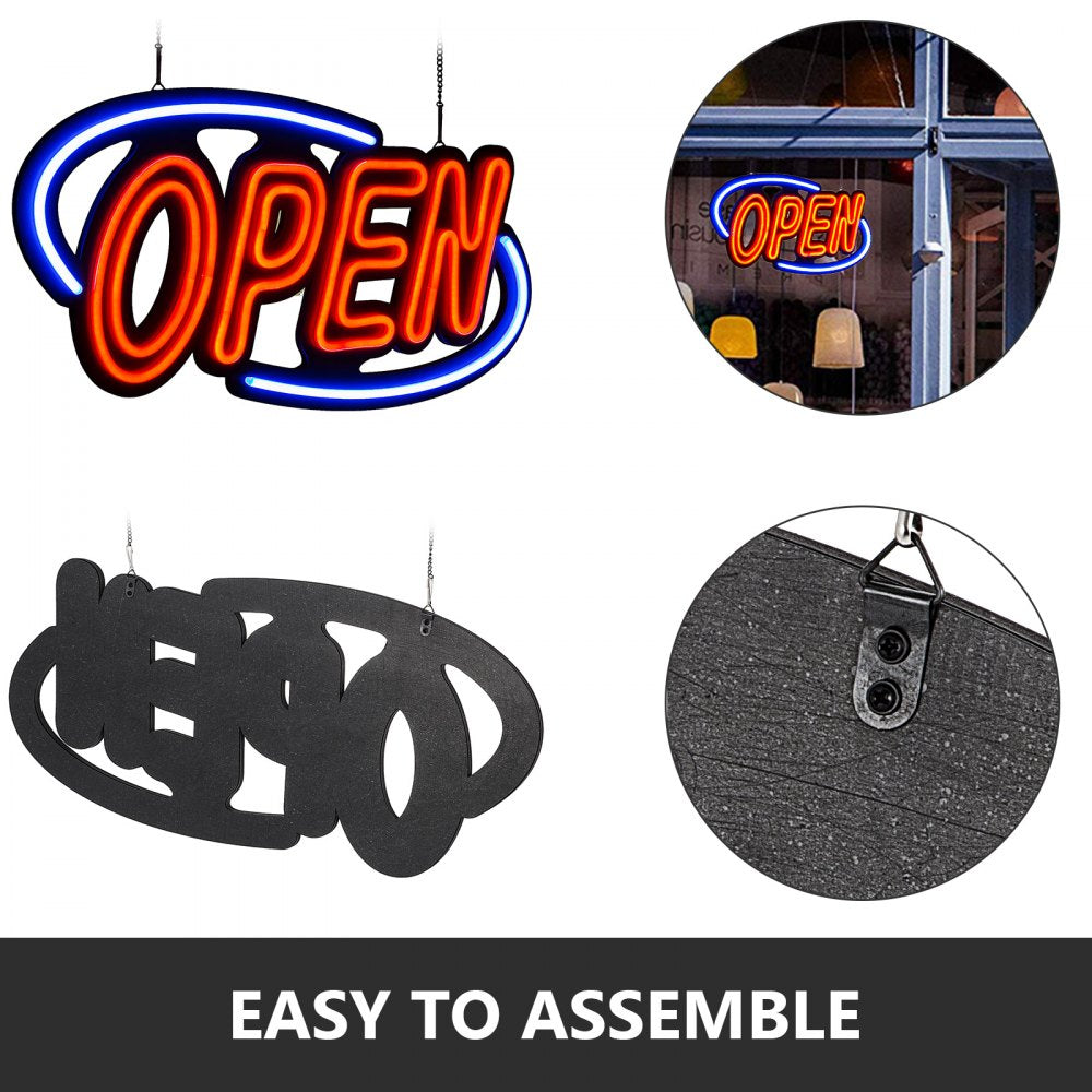 VEVOR Sign Open 31.5x15.7x1.2" Neon Open Sign 30W Led Open Sign Vertical Sign Open with 24 inch Hanging Chain and Power Adapter Bright Light for Business 