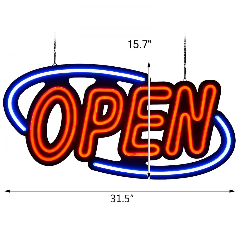 VEVOR Sign Open 31.5x15.7x1.2" Neon Open Sign 30W Led Open Sign Vertical Sign Open with 24 inch Hanging Chain and Power Adapter Bright Light for Business 