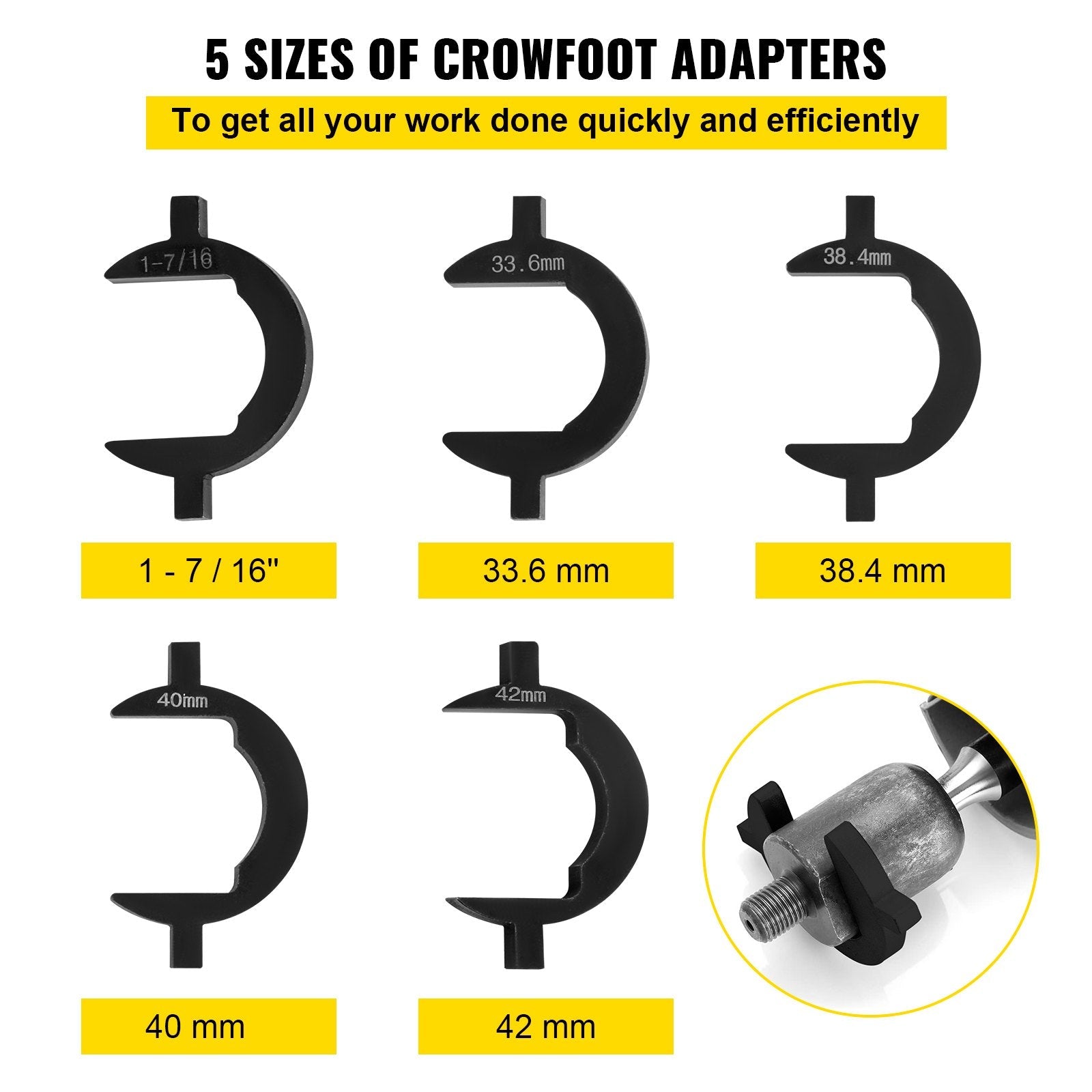 VEVOR Inner Tie Rod Tool Kit, 6 Pcs Tie Rod Removal Tool, 5 Pcs Crowfoot Adapters Master Inner Tie Rod Tool Set, 1/2 Inch Drive Tube Tie Rods Tool, Heavy-Duty Steel Inner Tie Rod Removal Tool For Vehi 