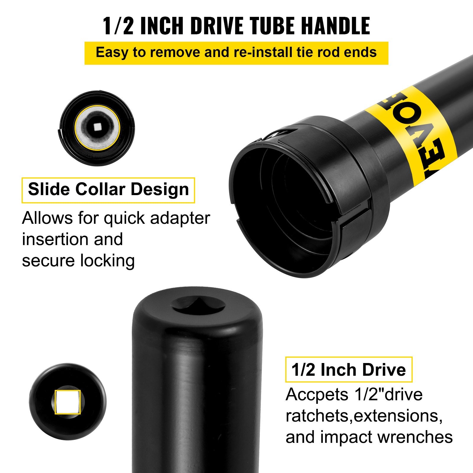 VEVOR Inner Tie Rod Tool Kit, 6 Pcs Tie Rod Removal Tool, 5 Pcs Crowfoot Adapters Master Inner Tie Rod Tool Set, 1/2 Inch Drive Tube Tie Rods Tool, Heavy-Duty Steel Inner Tie Rod Removal Tool For Vehi 