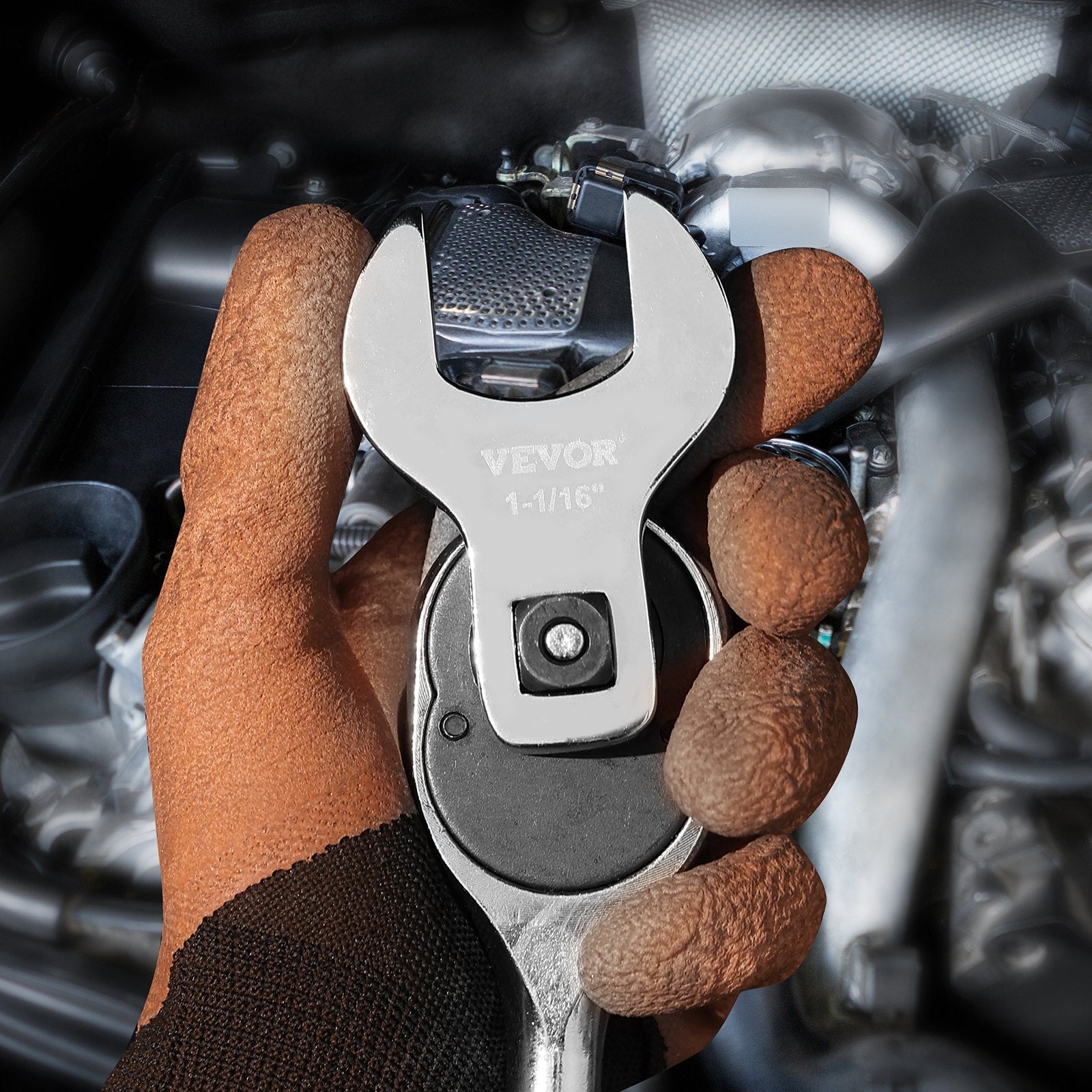 VEVOR Crowfoot Wrench Set, 1/2" Drive 14-Piece SAE (1-1/16" - 2") Crows Foot Wrench Set with Storage Tray, 40CR Material with Laser Etched Sizing, for Mechanical Maintenance or Repairs 