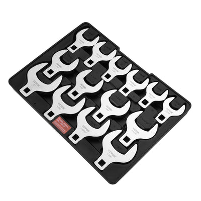 VEVOR Crowfoot Wrench Set, 1/2" Drive 14-Piece SAE (1-1/16" - 2") Crows Foot Wrench Set with Storage Tray, 40CR Material with Laser Etched Sizing, for Mechanical Maintenance or Repairs 
