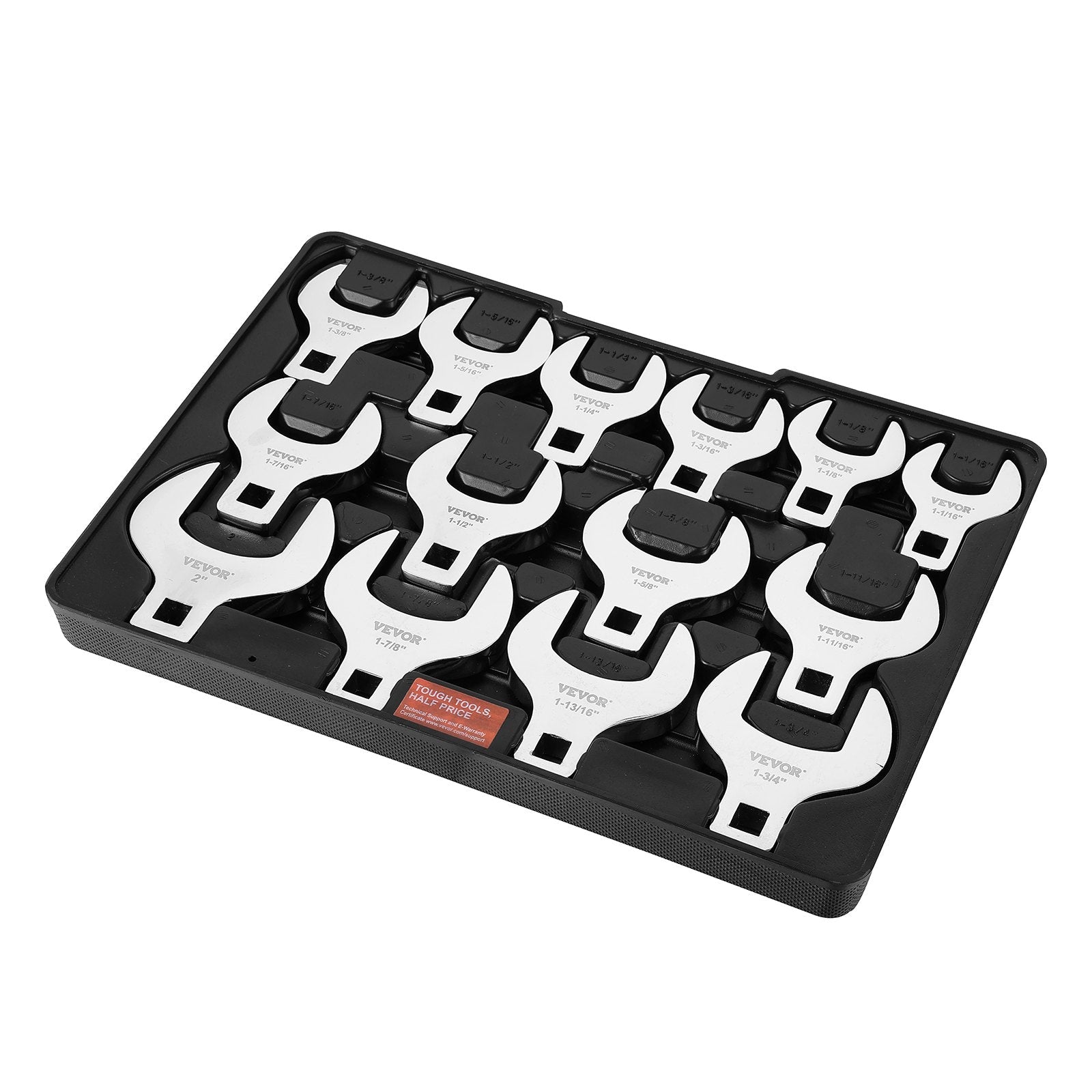 VEVOR Crowfoot Wrench Set, 1/2" Drive 14-Piece SAE (1-1/16" - 2") Crows Foot Wrench Set with Storage Tray, 40CR Material with Laser Etched Sizing, for Mechanical Maintenance or Repairs 
