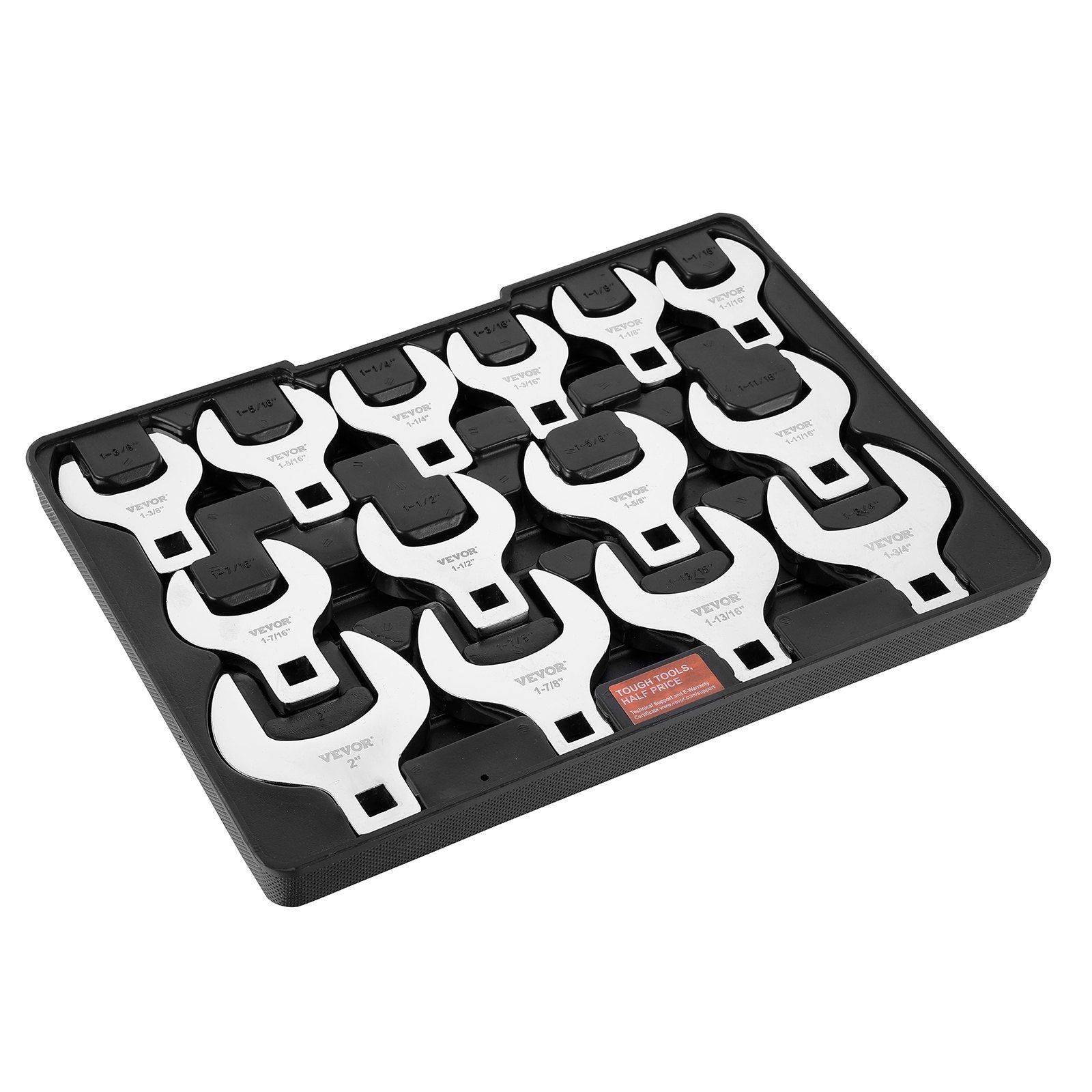 VEVOR Crowfoot Wrench Set, 1/2" Drive 14-Piece SAE (1-1/16" - 2") Crows Foot Wrench Set with Storage Tray, 40CR Material with Laser Etched Sizing, for Mechanical Maintenance or Repairs 