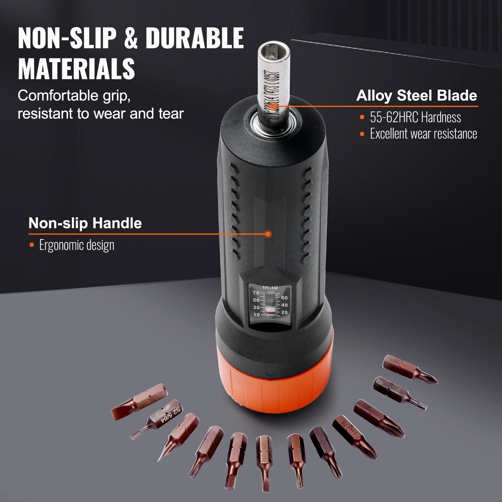 VEVOR 1/4" Drive Torque Screwdriver Wrench Set | 10-70 in-lbs Torque Adjustment Range | 1 in-lb Increment Torque Screwdriver | Driver Bits Set with View Window, 12 Bits & Case, Magnetic Function 