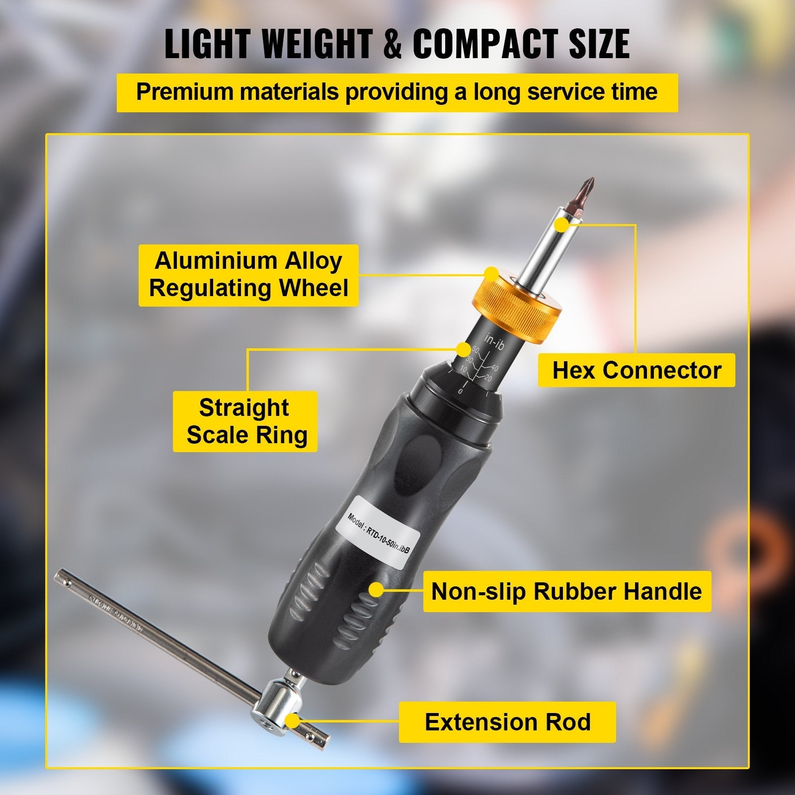 VEVOR Torque Screwdriver, 1/4\" Drive Screwdriver Torque Wrench, Torque Screwdriver Electrician 10-50 in/lbs, Torque Range Accurate to ±5%, 5 in-lb Increment Torque Screwdriver with Bits & Case 