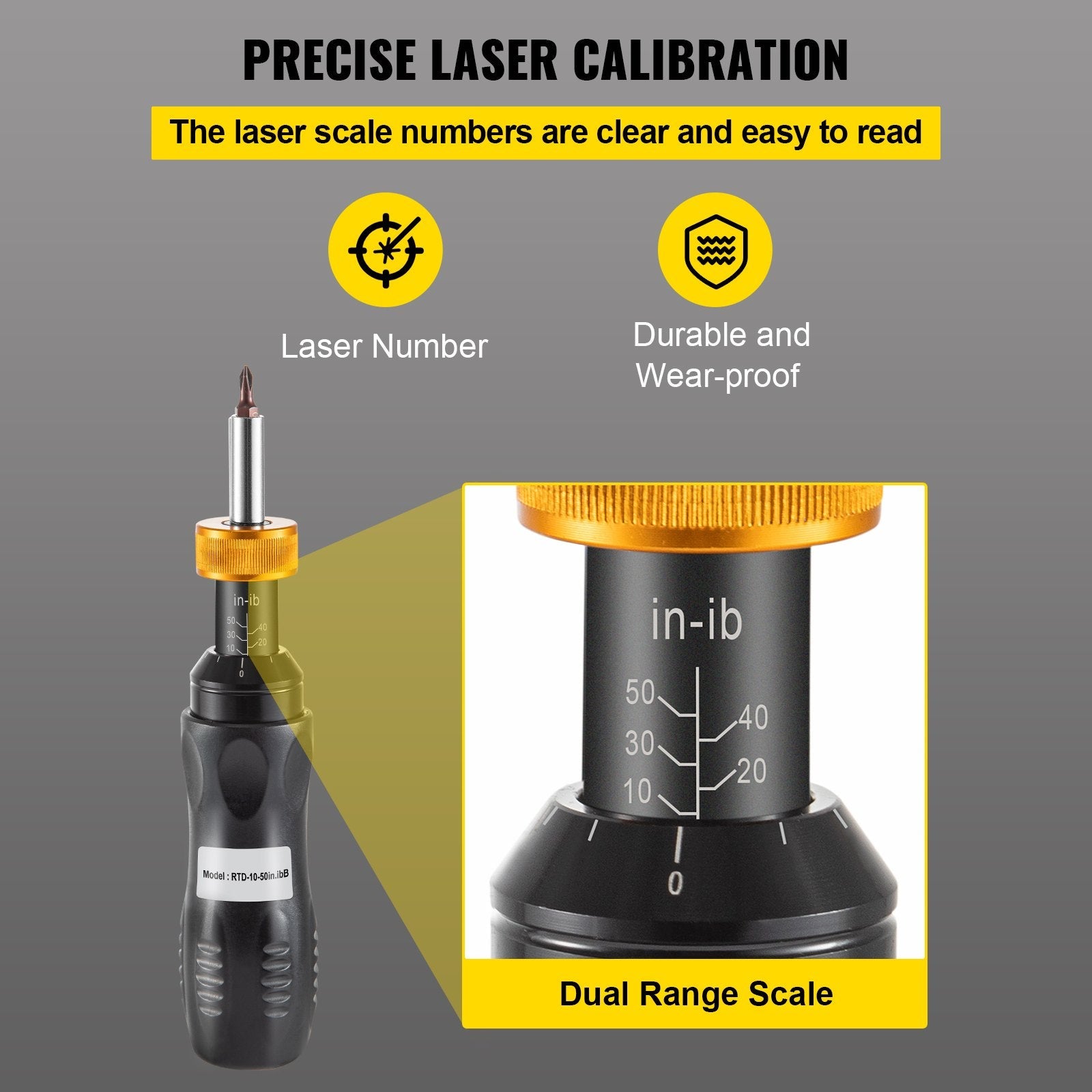 VEVOR Torque Screwdriver, 1/4\" Drive Screwdriver Torque Wrench, Torque Screwdriver Electrician 10-50 in/lbs, Torque Range Accurate to ±5%, 5 in-lb Increment Torque Screwdriver with Bits & Case 