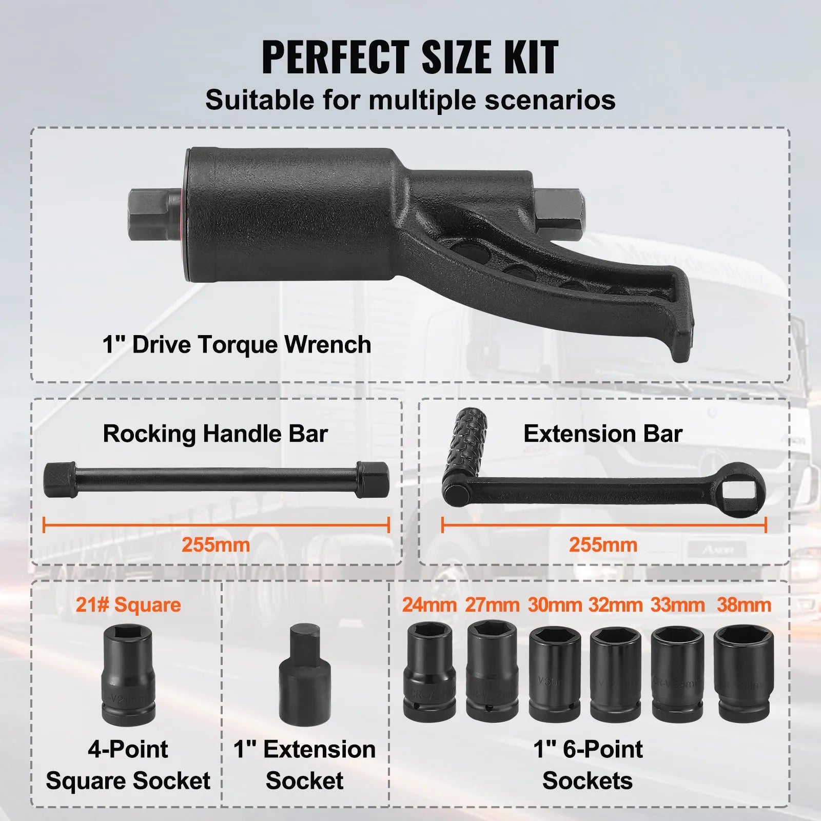 VEVOR Torque Multiplier, Heavy Duty Torque Multiplier Wrench Set, 1 Inch Drive Lug Nut Wrench Torque Multiplier, 1:64 6800N.m Lug Nut Remover, with 8 Sockets and Storage Case for Truck Trailer RV