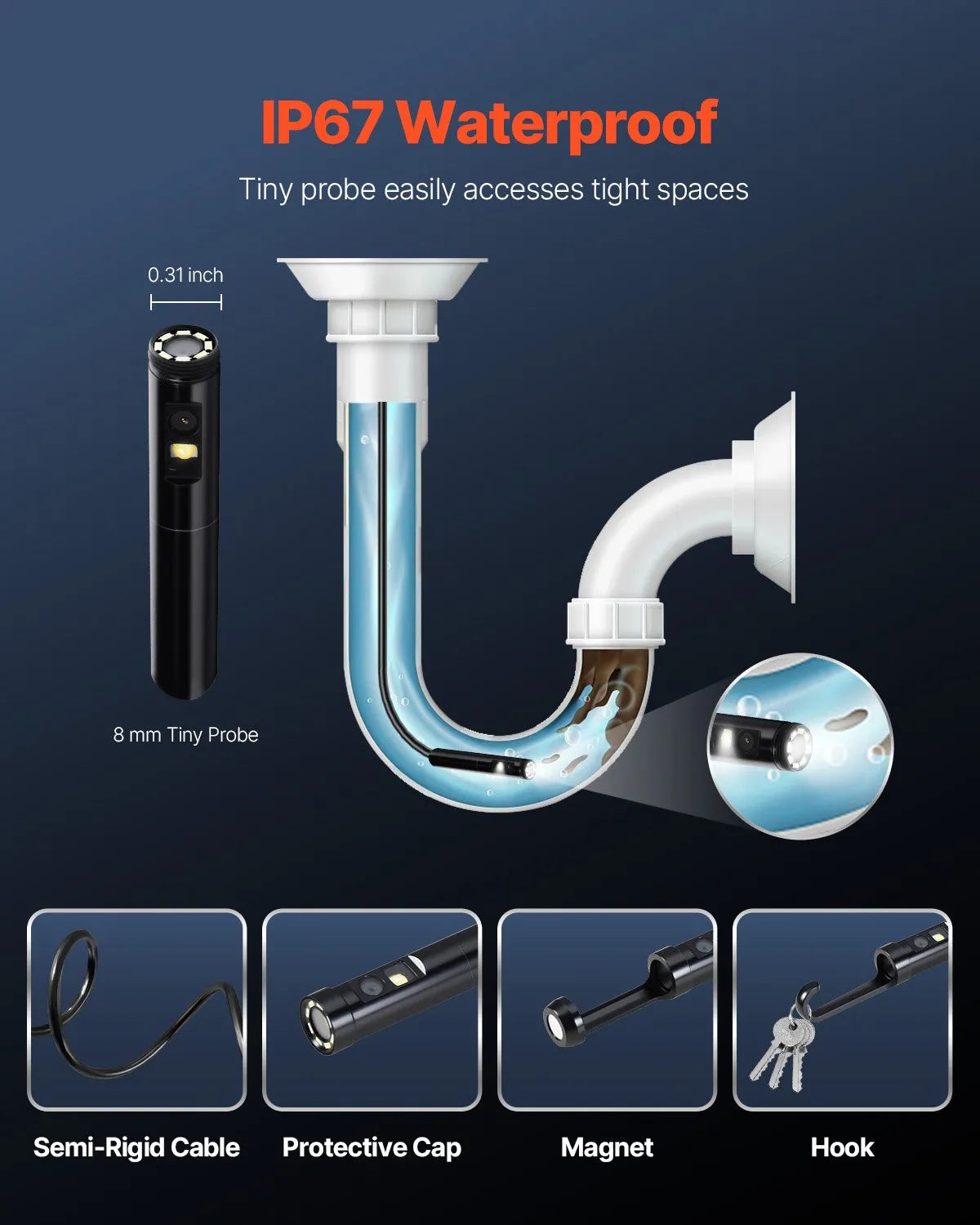 VEVOR Dual Lens Borescope Endoscope Camera for Android IOS & 16.4FT Snake Cable