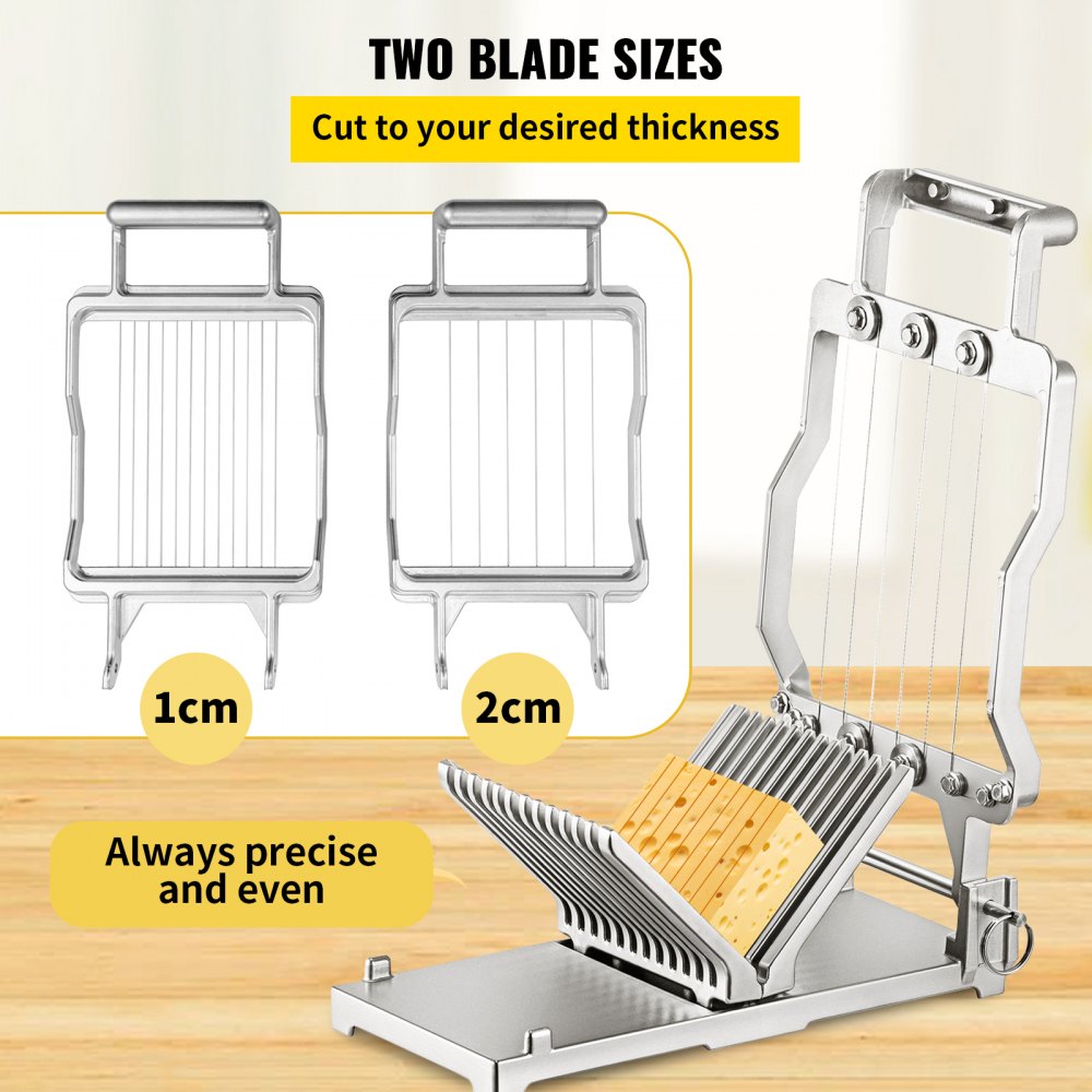 VEVOR Cheese Cutter With Wire 1 cm & 2 cm Cheeser Butter Cutting Blade Replaceable Cheese Slicer Wire, Aluminum Alloy Commercial Cheese Slicer w/ 304 Stainless Steel Wire Kitchen Cooking Baking Tool 