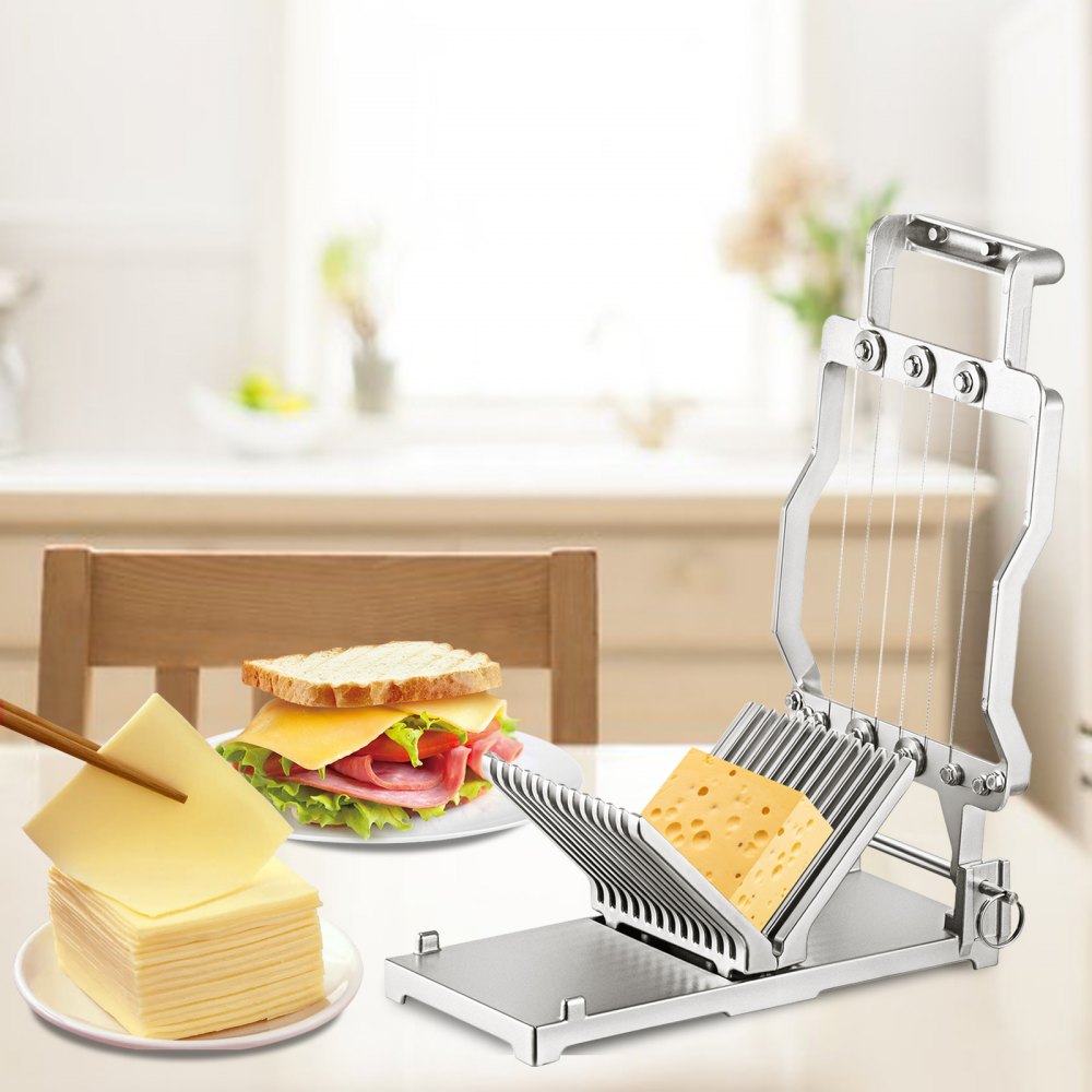 VEVOR Cheese Cutter With Wire 1 cm & 2 cm Cheeser Butter Cutting Blade Replaceable Cheese Slicer Wire, Aluminum Alloy Commercial Cheese Slicer w/ 304 Stainless Steel Wire Kitchen Cooking Baking Tool 
