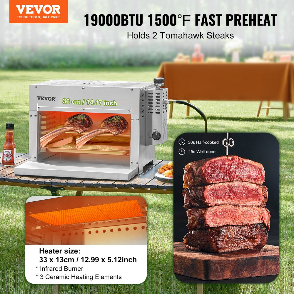 VEVOR Propane Steak Grill 1500°F Portable Infrared Broiler for Outdoor Barbecue 