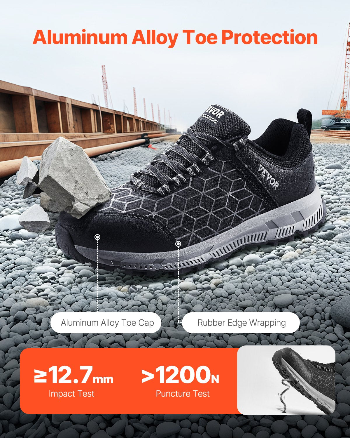VEVOR Steel Toe Shoes for Men US Size 13 Wide Athletic Work Shoe Sneakers Black 