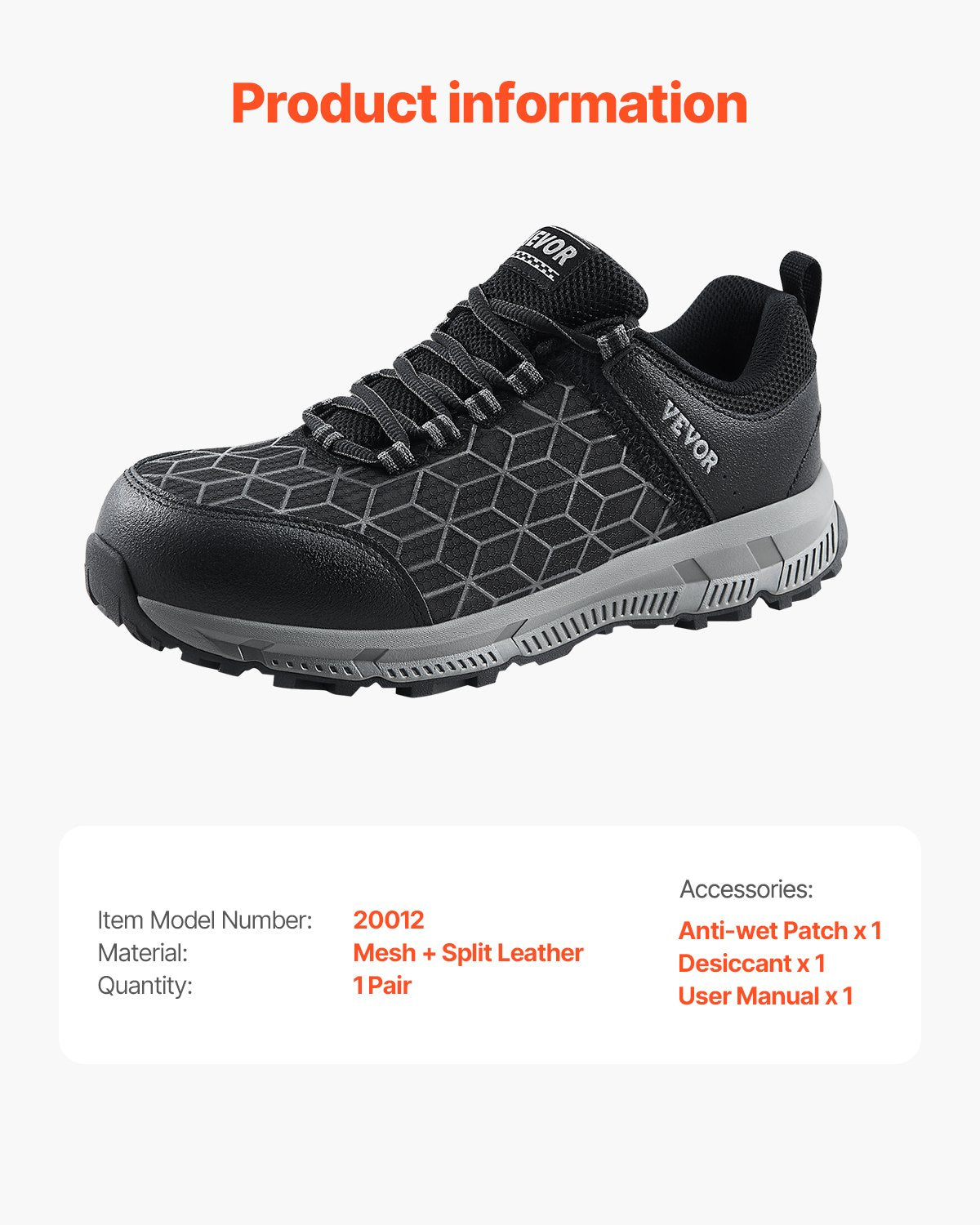 VEVOR Steel Toe Shoes for Men US Size 11 Wide Athletic Work Shoe Sneakers Black 