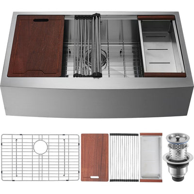 VEVOR Farmhouse Kitchen Sink, 304 Stainless Steel Drop-In Sinks, Single Bowl Basin with Ledge & Accessories, Household Dishwasher Sinks for Workstation, Prep Kitchen, and Bar Sink, 30 inch 