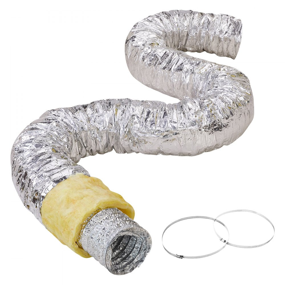 VEVOR Dryer Vent Hose, 5'' Insulated Flexible Duct 25FT Long with 2 Duct Clamps, Heavy-Duty Three Layer Protection for HVAC Heating Cooling Ventilation and Exhaust, R-4.2 Flame Resistance Value 