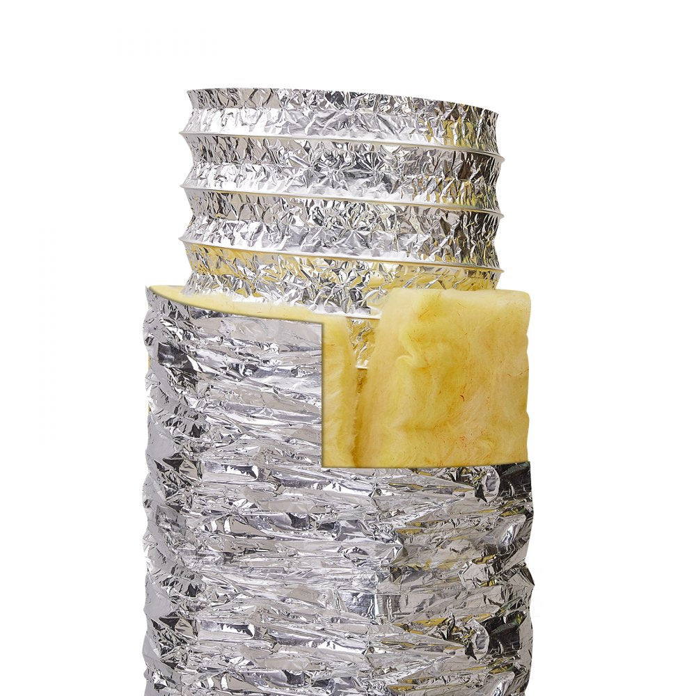 VEVOR Dryer Vent Hose, 5'' Insulated Flexible Duct 25FT Long with 2 Duct Clamps, Heavy-Duty Three Layer Protection for HVAC Heating Cooling Ventilation and Exhaust, R-4.2 Flame Resistance Value 