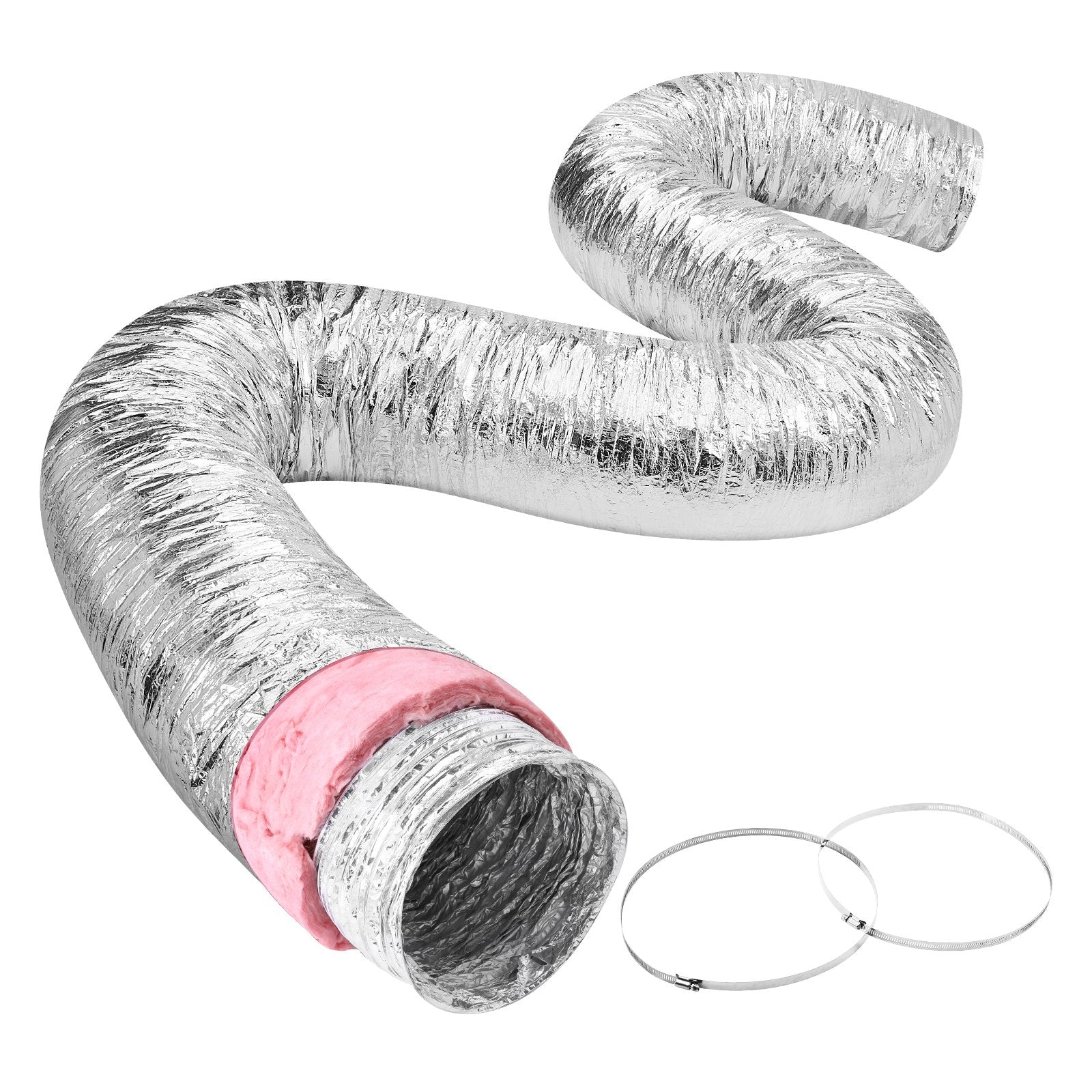 VEVOR Dryer Vent Hose, 8'' Insulated Flexible Duct 25FT Long with 2 Duct Clamps, Heavy-Duty Three Layer Protection for HVAC Heating Cooling Ventilation and Exhaust, R-6.0 Flame Resistance Value 