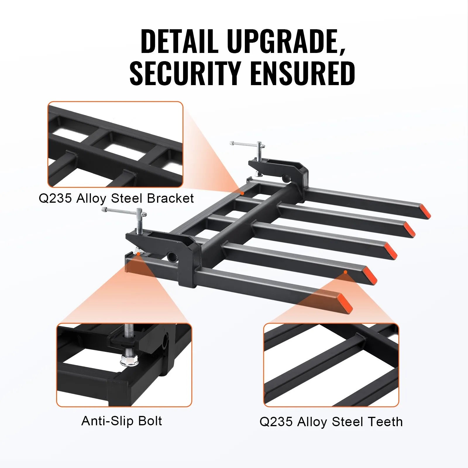 VEVOR Clamp on Debris Forks to 48" Bucket, 2600 lbs Capacity Heavy Duty Clamp on Pallet Forks Bucket Attachments, Fit for Loader Bucket Skidsteer Tractor to Clean up Fallen Limbs Debris or Yard Wwaste