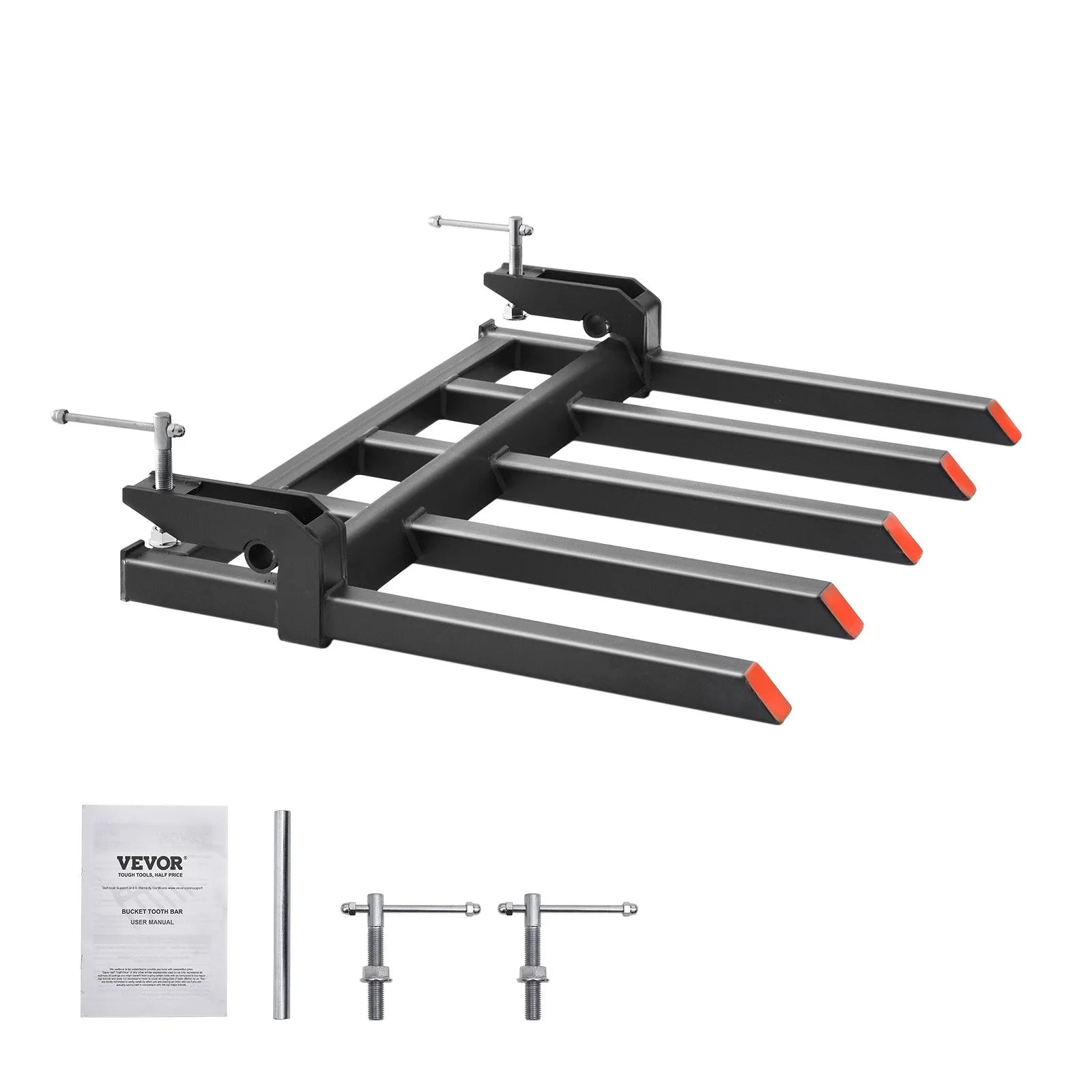 VEVOR Clamp on Debris Forks to 48" Bucket, 2600 lbs Capacity Heavy Duty Clamp on Pallet Forks Bucket Attachments, Fit for Loader Bucket Skidsteer Tractor to Clean up Fallen Limbs Debris or Yard Wwaste