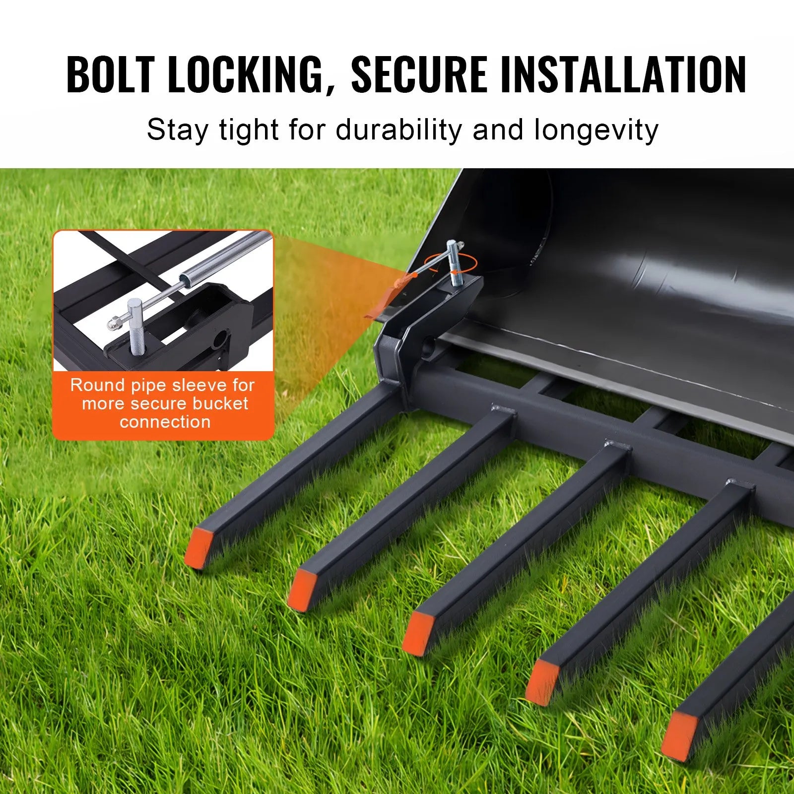 VEVOR Clamp on Debris Forks to 60" Bucket, 4560 lbs Capacity Heavy Duty Clamp on Pallet Forks Bucket Attachments, Fit for Loader Bucket Skidsteer Tractor to Clean up Fallen Limbs Debris or Yard Wwaste