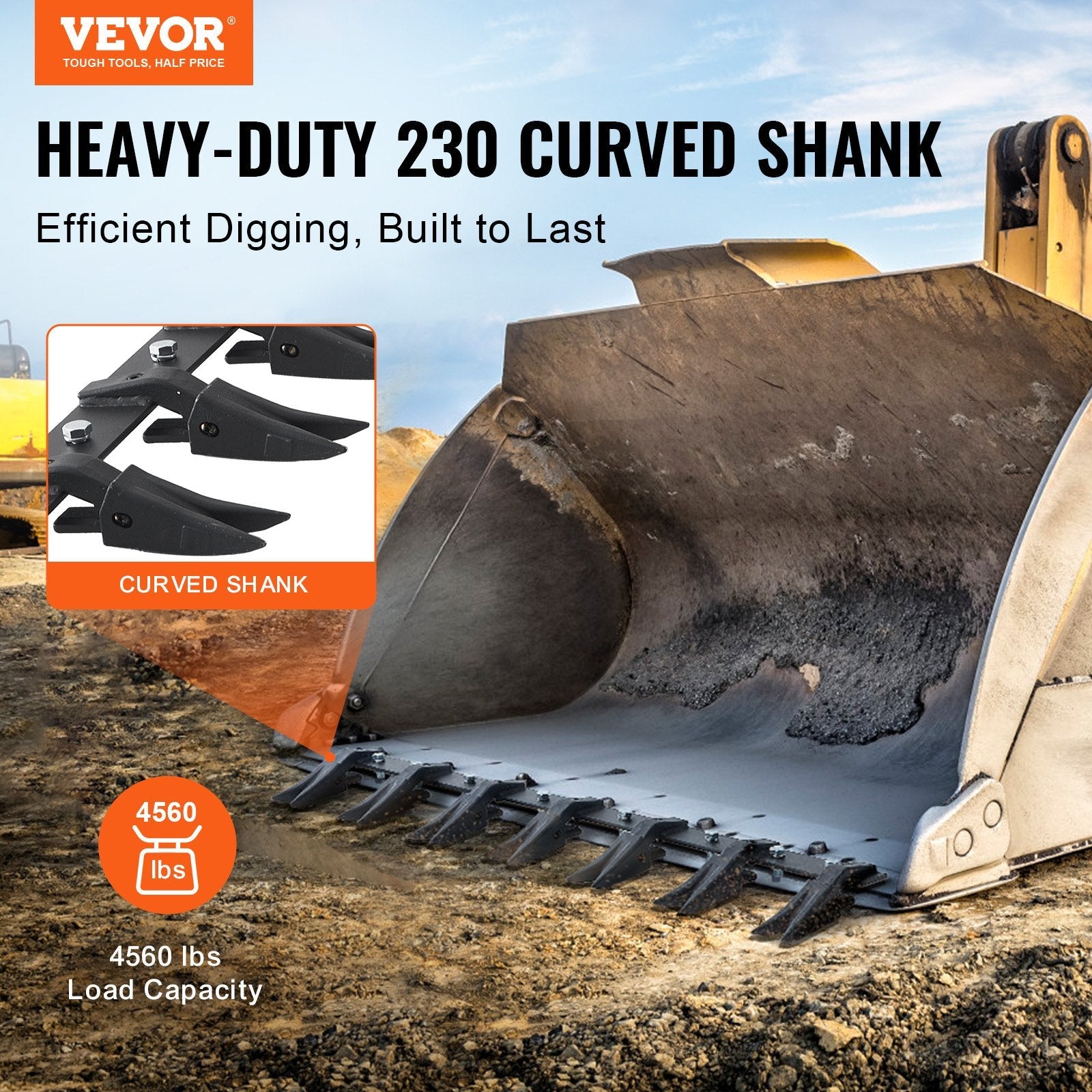 VEVOR Bucket Tooth Bar, 53'', Heavy Duty Tractor Bucket Teeth Bar for Sub-Compact Tractor Loader, 4560 lbs Load-Bearing Capacity, Fits Bucket Cutting Edges Sized 1/2" or Less with No Drilling Required 