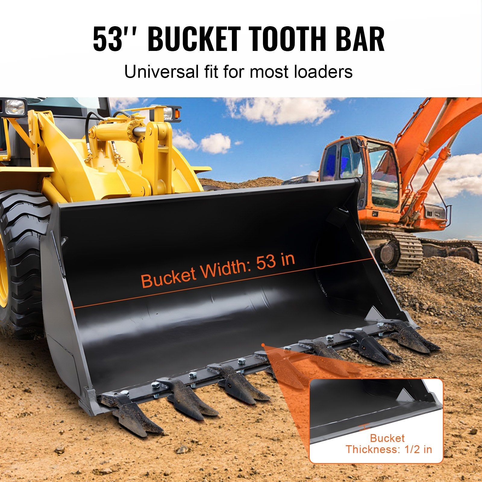 VEVOR Bucket Tooth Bar, 53'', Heavy Duty Tractor Bucket Teeth Bar for Sub-Compact Tractor Loader, 4560 lbs Load-Bearing Capacity, Fits Bucket Cutting Edges Sized 1/2" or Less with No Drilling Required 