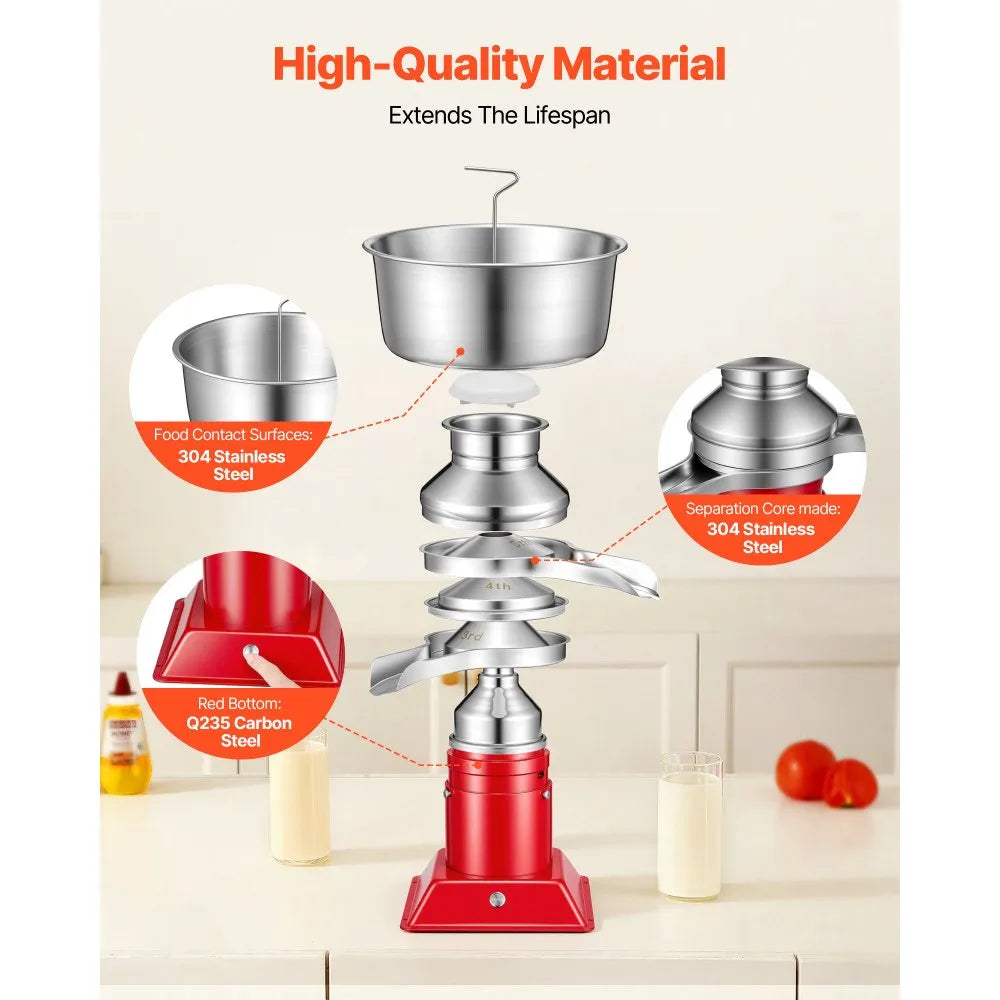 Electric Milk Cream Separator – 60L/H Stainless Steel Dairy Separator Machine (40W, 100–240V)