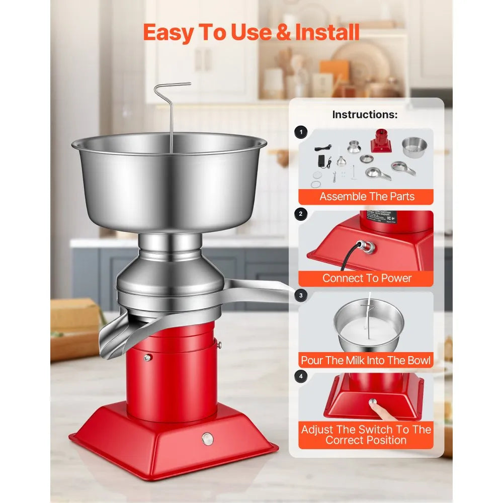 Electric Milk Cream Separator – 60L/H Stainless Steel Dairy Separator Machine (40W, 100–240V)