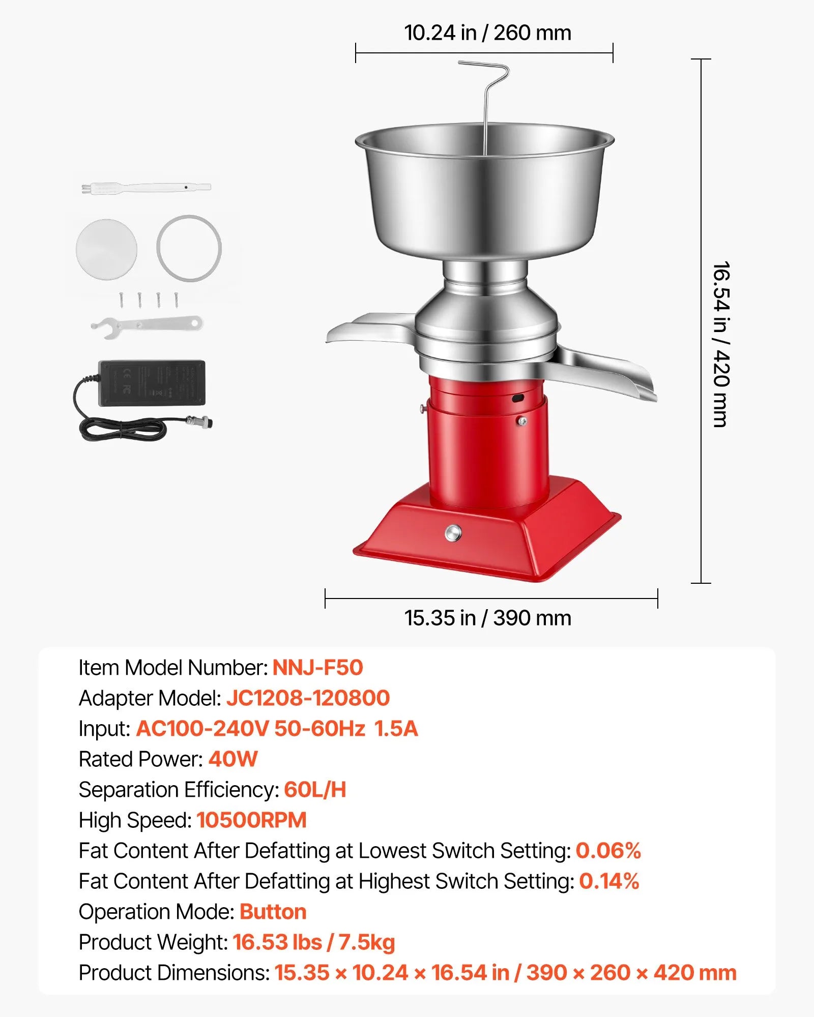 Electric Milk Cream Separator – 60L/H Stainless Steel Dairy Separator Machine (40W, 100–240V)