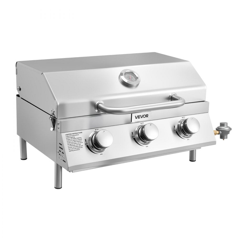 VEVOR Tabletop Gas Grill – 3-Burner Stainless Steel Portable Propane Grill, 22,500 BTU