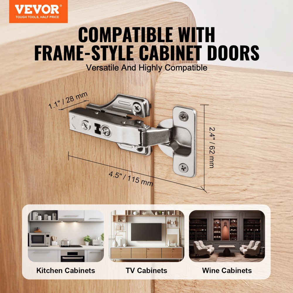 VEVOR Cabinet Door Hinges 40 Packs Full Overlay Soft Close for Framed/Frameless 