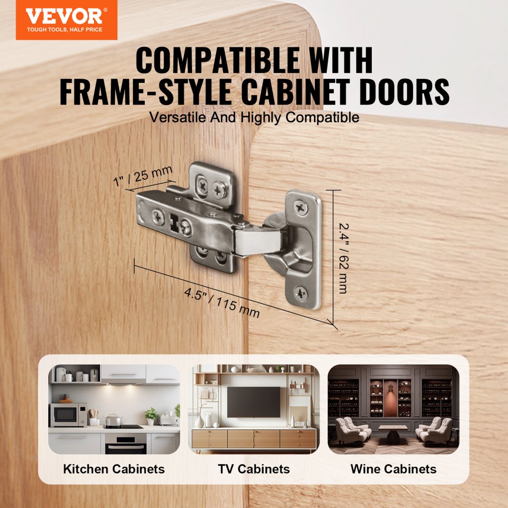 VEVOR Cabinet Door Hinges 50 Packs Full Overlay Soft Close for Frameless Type 