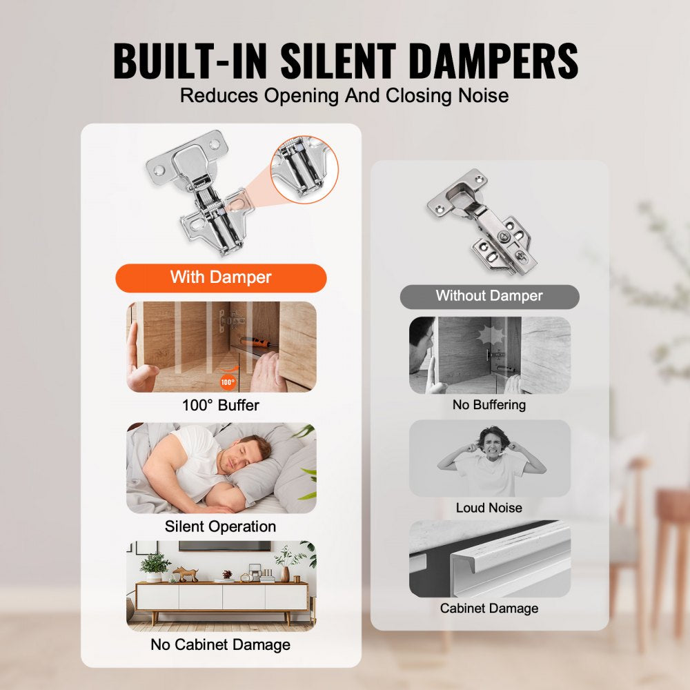 VEVOR Cabinet Door Hinges 60 Packs Partial Overlay Soft Close for Framed/Frameless 