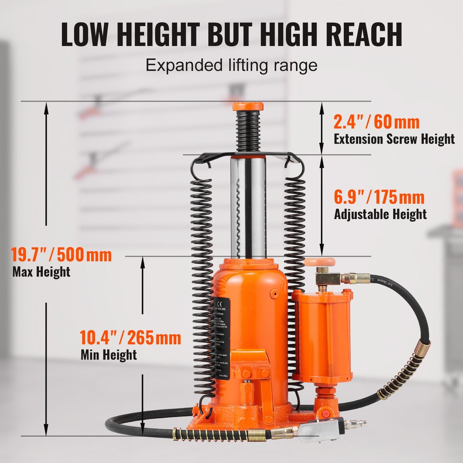VEVOR Air Hydraulic Bottle Jack, 20 Ton/40000 LBS All Welded Bottle Jack, 10.4-19.7 inch Lifting Range, Manual Handle and Air Pump, for Car, Pickup, Truck, RV, Auto Repair, Industrial Engineering 
