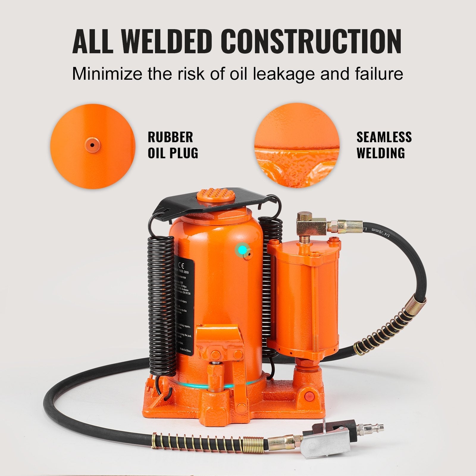 VEVOR Air Hydraulic Bottle Jack, 20 Ton/40000 LBS All Welded Bottle Jack, 10.4-19.7 inch Lifting Range, Manual Handle and Air Pump, for Car, Pickup, Truck, RV, Auto Repair, Industrial Engineering 