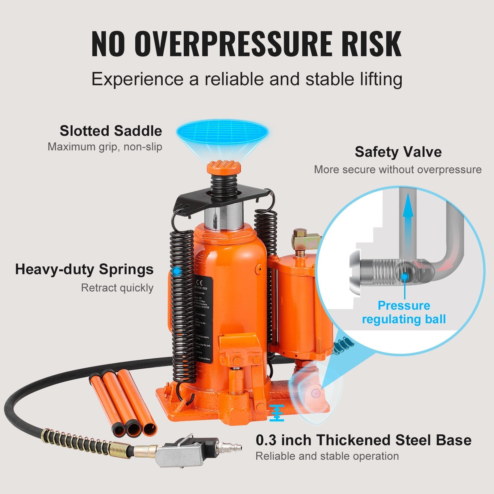 VEVOR Air Hydraulic Bottle Jack, 20 Ton/40000 LBS All Welded Bottle Jack, 10.4-19.7 inch Lifting Range, Manual Handle and Air Pump, for Car, Pickup, Truck, RV, Auto Repair, Industrial Engineering 