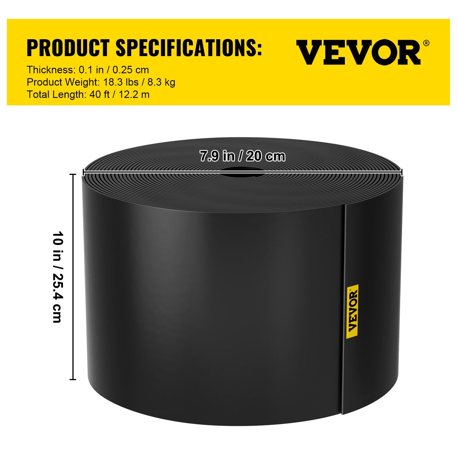 VEVOR Landscape Edging, 10 inch Depth 40 ft Total Length, Recycled HDPE Coiled Terrace Board, Flexible Bender Border for Landscaping, Lawn, Garden, Yard, Against Invading Weeds, Black 