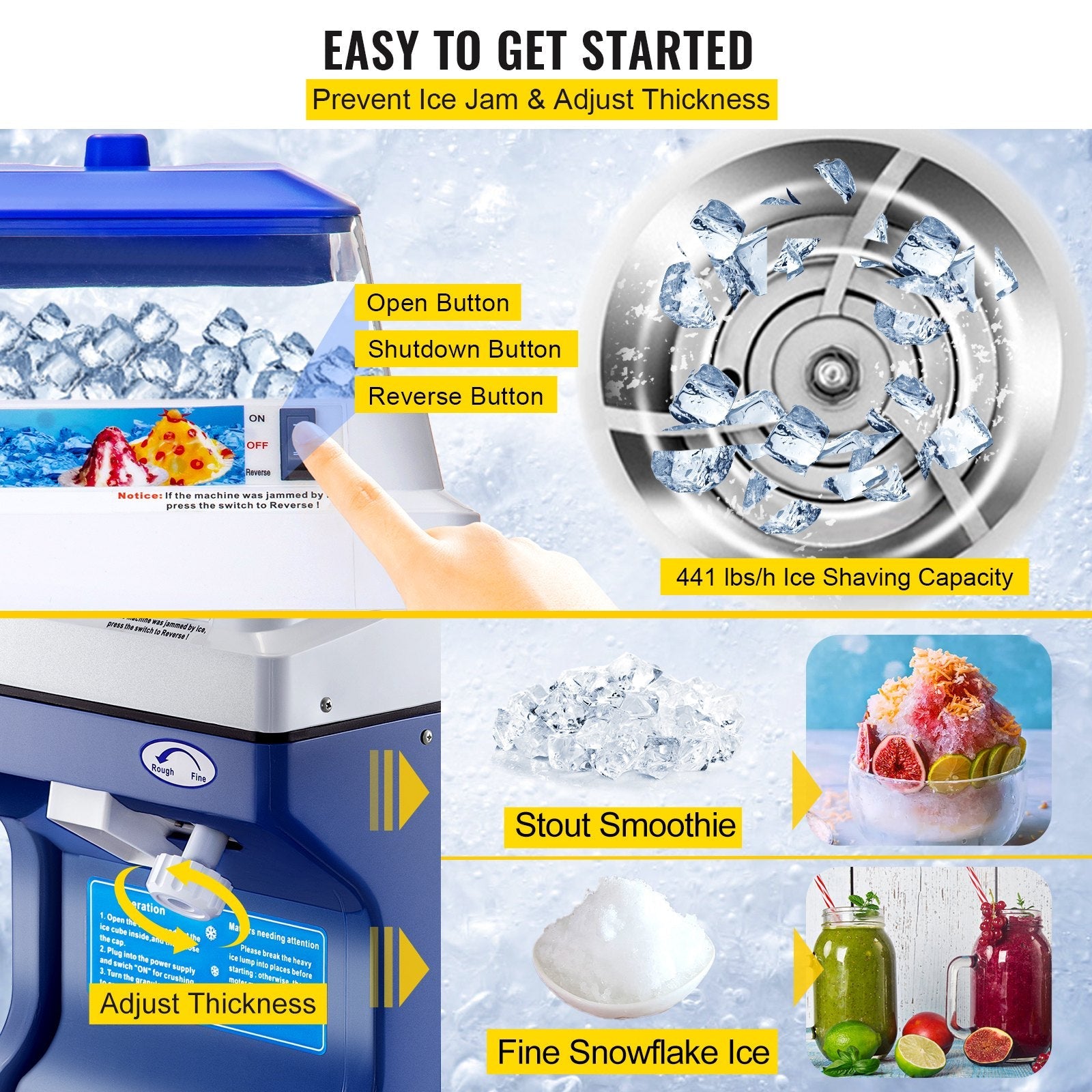 Commercial Ice Shaver Ice Shaving Machine, with Hopper, Electric Snow Cone Maker 