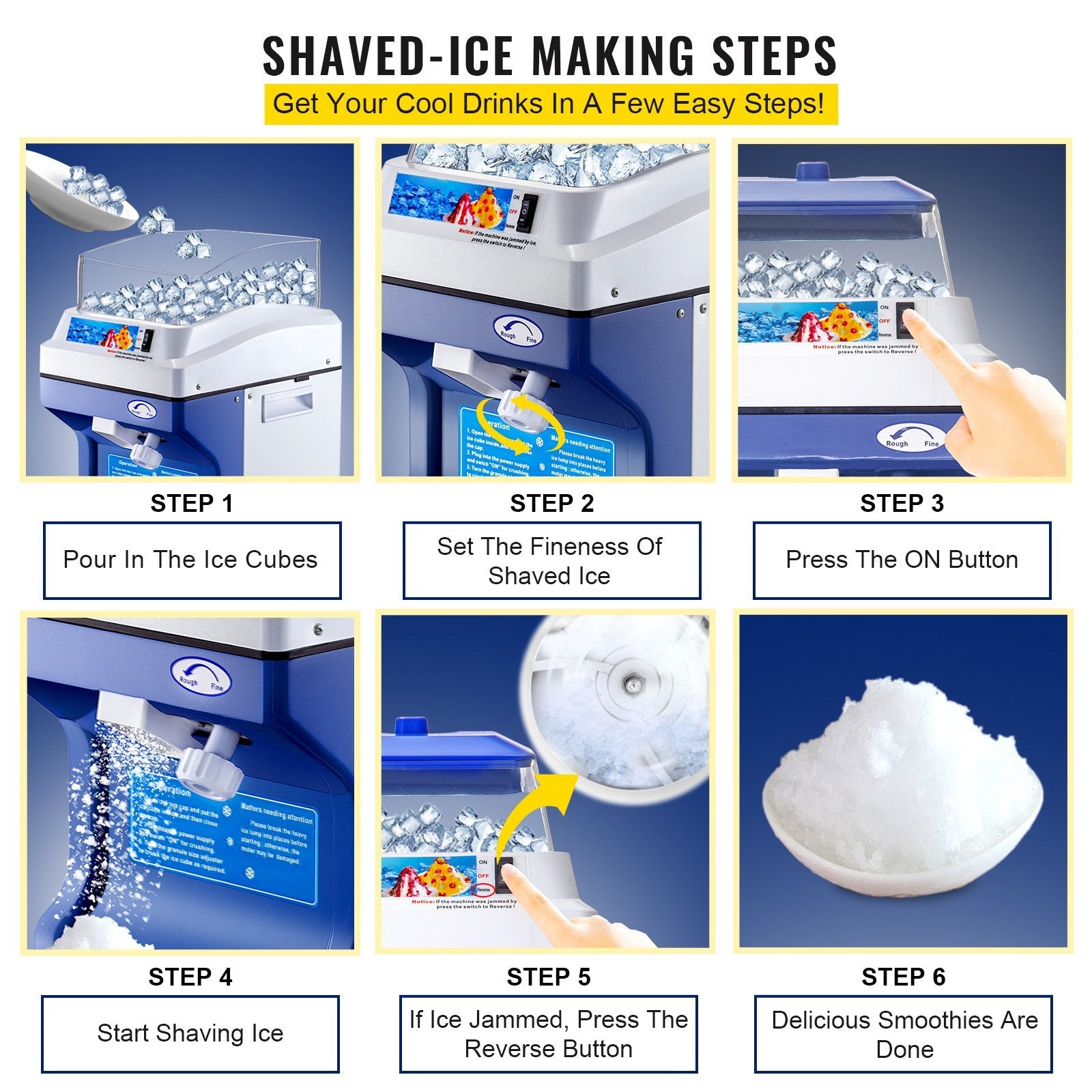 Commercial Ice Shaver Ice Shaving Machine, with Hopper, Electric Snow Cone Maker 