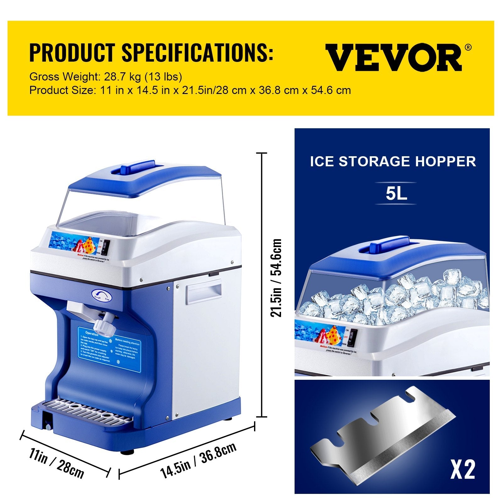 Commercial Ice Shaver Ice Shaving Machine, with Hopper, Electric Snow Cone Maker 