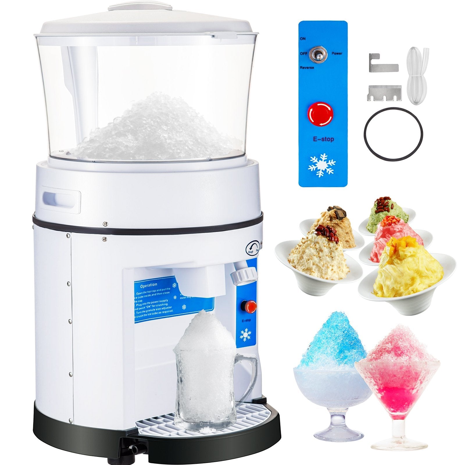 VEVOR 110V Commercial Ice Shaver Crusher 1102 LBS/H with 17.6 LBS Hopper, 350 W Tabletop Electric Snow Cone Maker 320 RPM Rotate Speed Perfect For Parties Events Snack Bar 