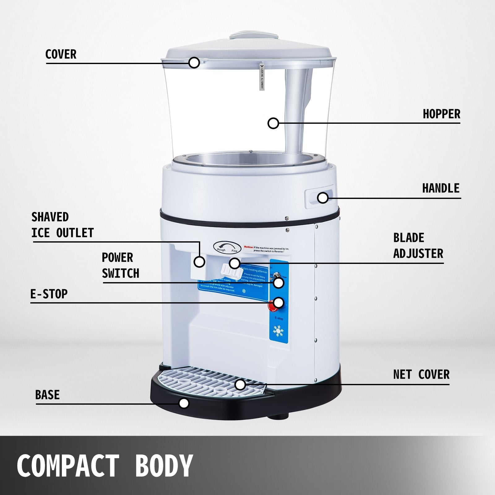 VEVOR 110V Commercial Ice Shaver Crusher 1102 LBS/H with 17.6 LBS Hopper, 350 W Tabletop Electric Snow Cone Maker 320 RPM Rotate Speed Perfect For Parties Events Snack Bar 