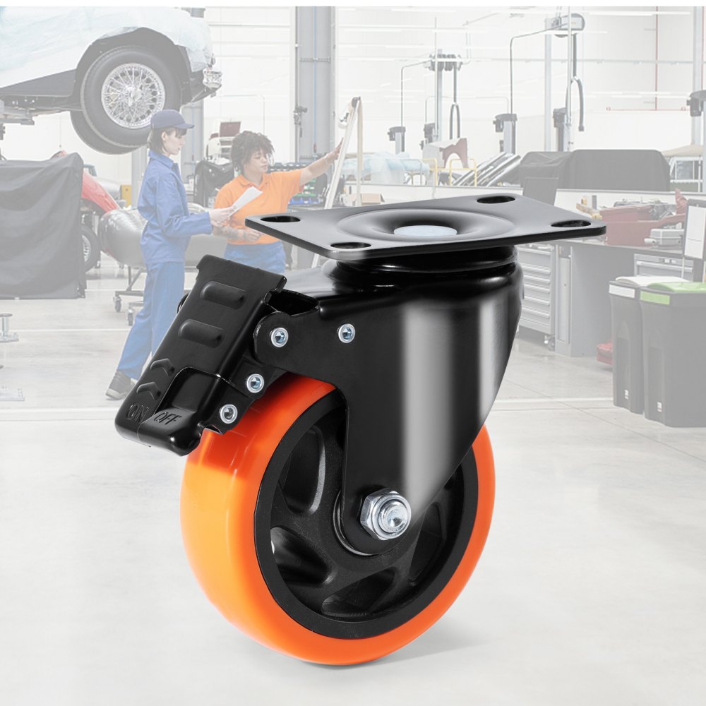 VEVOR Caster Wheels, 4-inch Swivel Plate Casters, Set of 4, with Security A/B Locking No Noise PVC Wheels, Heavy Duty 350 lbs Load Capacity Per Caster, Non-Marking Wheels for Cart Furniture Workbench 